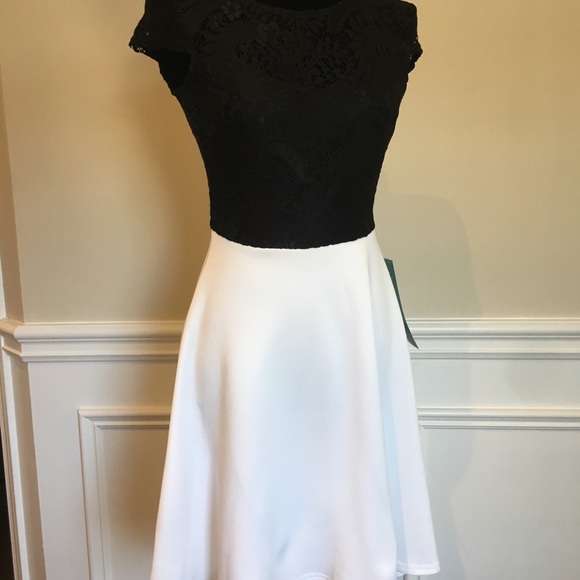 Black and White Summer Dress with Lace Top - Picture 2 of 7